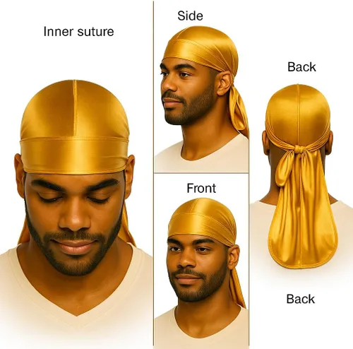 Vista 9 de Durag de seda suave para hombres y mujeres, ondas largas y dobles correas anchas