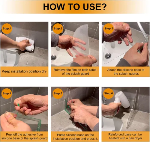 Vista 7 de UIOCSSC Protector contra salpicaduras de ducha, paquete de 2 protectores de salpicaduras de agua para bañera de silicona, autoadhesivos