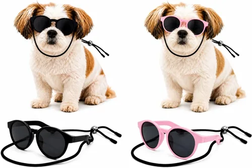 Vista 17 de G014 Retro 80s - Gafas de sol para perros y mascotas, taza de té, juguete de raza pequeña a mediana (12-25 libras, negro)