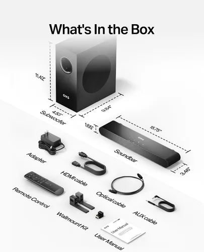 Vista 8 de OXS Barra de sonido S21 de 2.1 canales con subwoofer, sonido de precisión con graves profundos, potencia de 240 W, 3 modos de ecualización