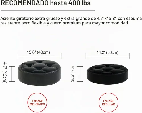 Vista 8 de Grace&Grace Taburete giratorio de altura ajustable con asiento extra grande extra grueso para máxima comodidad para salón, estudio, tienda, cocina