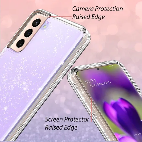 Vista 5 de Funda protectora completa con purpurina para Galaxy S22 Plus - Híbrido resistente, a prueba de golpes, transparente, brillante