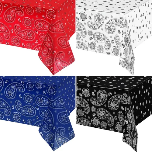 Vista 18 de Tatuo Mantel de fiesta del oeste con estampado de cachemira, mantel de bandana, mantel de plástico rectangular con flores para fiesta temática