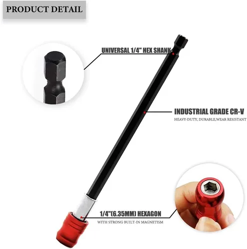 Vista 6 de Extensión de broca 3 unids universal de 14 pulgadas vástago hexagonal de liberación rápida kit de soporte de taladro magnético+105 grados de ángulo