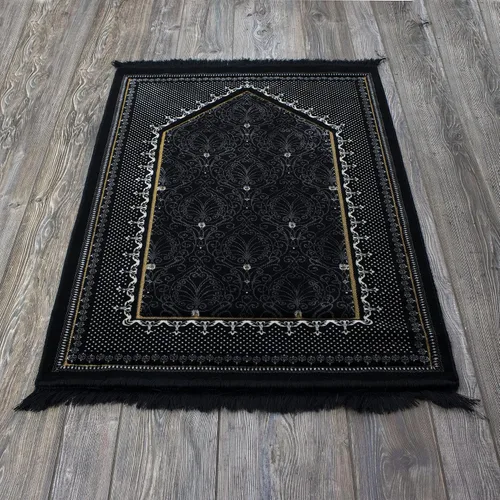 Vista 2 de Modefa Alfombra de oración de terciopelo islámico turco, gruesa y ancha, suave, para hombres y mujeres, tapete grande tradicional musulmán para Negro