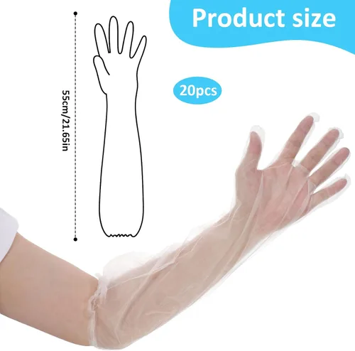 Vista 2 de QfwdfcTrenz 20 guantes de limpieza desechables largos, 23.6 pulgadas de longitud al codo, manga impermeable de plástico para cocinar, lavavajillas