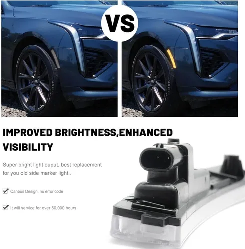 Vista 6 de Lentes transparentes CT4 LED para luces de marcador lateral para 2020-2023 Cadillac CT4, luces LED ámbar para parachoques delantero, luces de señal