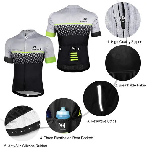 Vista 9 de Camiseta de ciclismo para hombre, ajustada, transpirable, de secado rápido, de alta elasticidad, camiseta de ciclismo