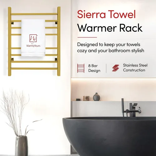 Vista 5 de WarmlyYours Toallero térmico para baño, calentador eléctrico de toallas y secadora de oro pulido, montado en la pared, enchufe o cableado de 120 V