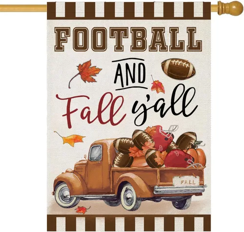 Vista 10 de Banderas de jardín de otoño de Acción de Gracias de bienvenida para decoraciones exteriores, camión de fútbol y otoño con hojas de arce, bandera