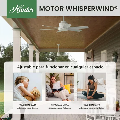 Vista 2 de Hunter 59614 Kennicott - Ventilador de techo para exterior o interior de 44 pulgadas sin luz - Ventilador de techo blanco sin luz, para patio Blanco