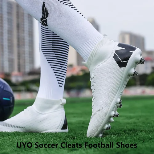 Vista 8 de UYO Tacos de fútbol para hombre con picos antideslizantes altos, tobillos, para interiores y exteriores, césped firme para césped atlético, zapatos