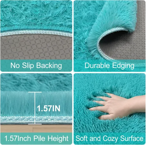 Vista 6 de Alfombra circular pequeña para dormitorio, 2 x 2 pies, color azul, para decoración de habitación de niños, redonda esponjosa para guardería