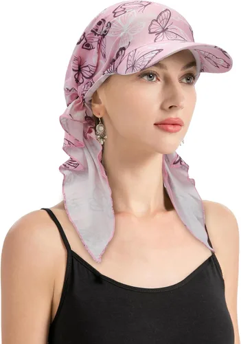 Vista 31 de ZLYC Gorro ligero con ala de quimioterapia para mujer, bufanda para la Tie Dyed Purple