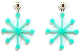 Vista 5 de Mid Century Modern Sputnik Dangle Earrings, Womens Retro Mid Century Aqua Flower Shape Drop Earrings
