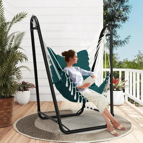 Vista 4 de Silla hamaca con soporte, silla colgante resistente con soporte, para interiores y exteriores, soporte resistente para silla oscilante, carga máxima