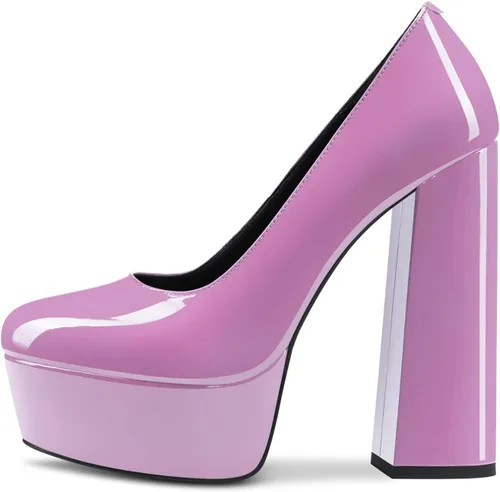 Vista 10 de TNYNFBEB Zapatos de tacón de plataforma alta para mujer, con puntera redonda, sin cordones, básicas, clásicas, de 5.5 pulgadas