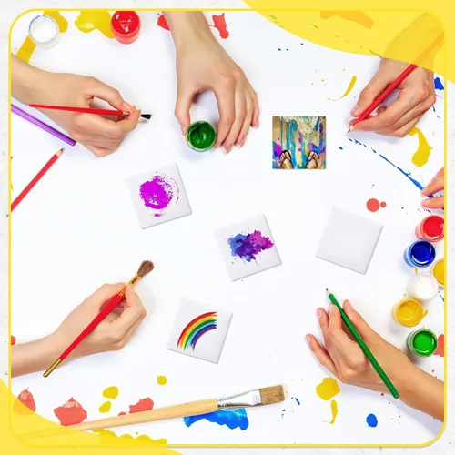 Vista 6 de Maitys 50 mini paneles de lienzo de 2 x 2 pulgadas, pequeños tableros cuadrados de lienzo estirado en blanco para pintar adolescentes, arte, óleo