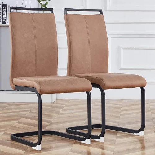 Vista 15 de Juego de 2 sillas de comedor, sillas de cocina, sillas sin brazos, sillas laterales de cuero y patas de metal con respaldo alto