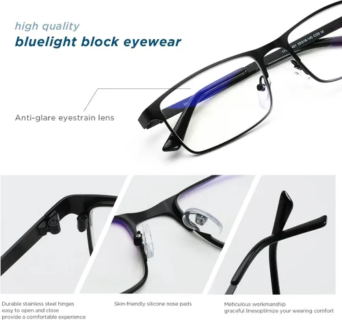 Vista 11 de JOO'RTI Gafas de luz azul para hombres, marco de metal, gafas falsas para computadora de videojuegos