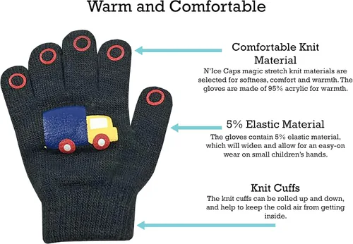 Vista 3 de N'Ice Caps 3 pares de guantes elásticos mágicos para niños y niñas pequeños