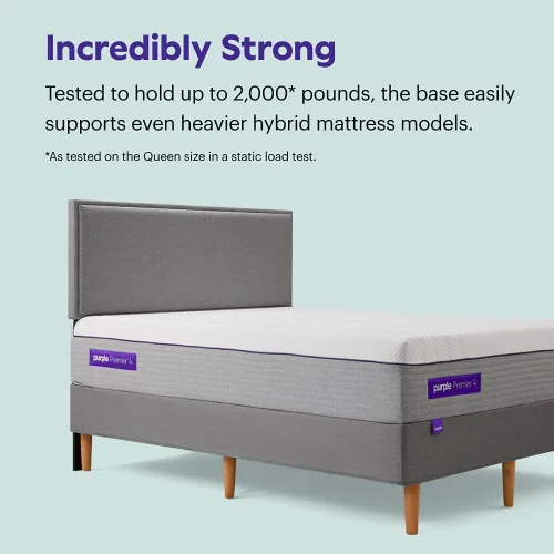 Vista 2 de Purple Marco de cama – Gris piedra, Cal King, plataforma duradera, fácil montaje, tapizado con patas de madera cónicas, elegante y fuerte