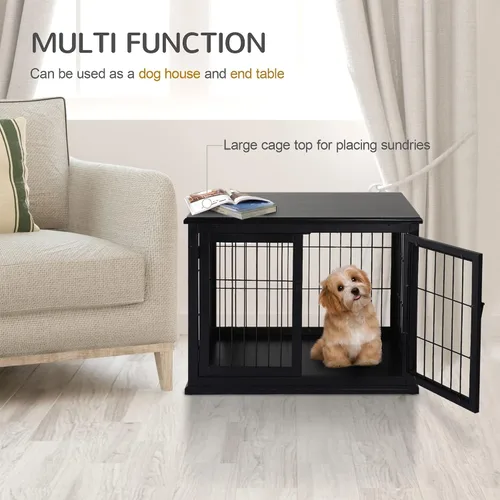 Vista 4 de PawHut Muebles de jaula para perros, mesa auxiliar de jaula para perros pequeños con dos lados de apertura, puerta con cerradura, perrera