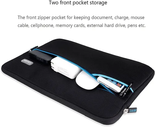 Vista 4 de Funda Lacdo de neopreno de 11-11.6 pulgadas para notebook, ultrabook, maletín, impermeable [con bolsillo de cierre exterior], Negro