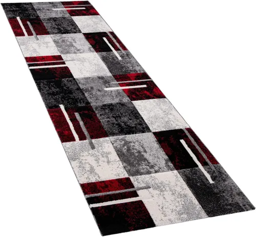 Vista 9 de Alfombra de diseño moderna con corte de contorno a cuadros en marrón beige, tamaño: 2' x 3'7
