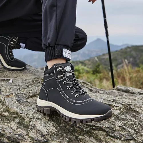 Vista 6 de Botas impermeables para el trabajo de senderismo para mujer, botas tácticas de senderismo para la nieve de invierno, botas de senderismo