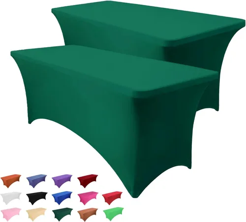 Vista 19 de Paquete de 2 manteles rectangulares de 4 pies para manteles rectangulares color gris azulado, elásticos, manteles de elastano para eventos
