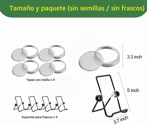 Vista 7 de Kit de tapas para germinar - 316 tapas de germinación de acero inoxidable para tarro Mason de boca ancha de 86 mm con soportes ajustables - Kit