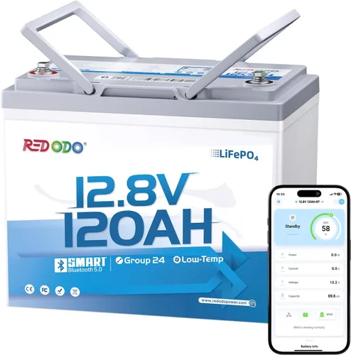 Vista 16 de Redodo LiFePO4 Batería inteligente Bluetooth 24V 50Ah TM baja temperatura, batería de litio integrada en 50Ah BMS, 10 años de vida útil, perfecta