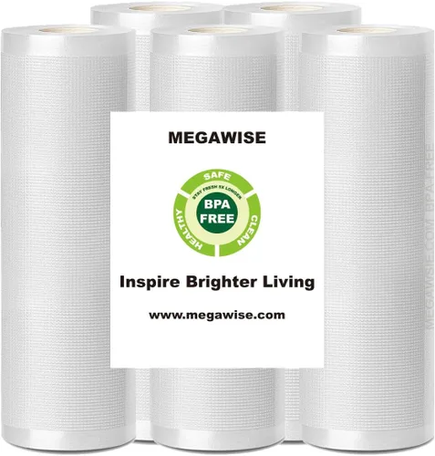 Vista 10 de MegaWise 3 rollos de bolsas para máquina selladora al vacío, 8 pulgadas de ancho y 21.6 pies de largo para selladores al vacío Megawise y otras