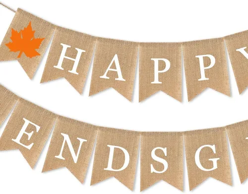 Vista 2 de Cartel de arpillera con texto en inglés «Happy Friendsgiving» para otoño, suministros