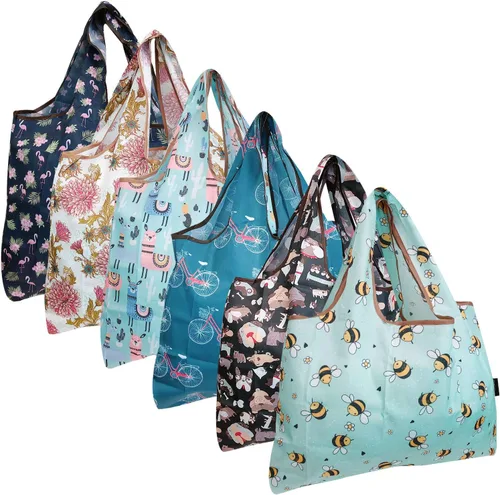 Vista 23 de allydrew Bolsas grandes plegables de nailon reutilizables para comestibles, paquete de 6