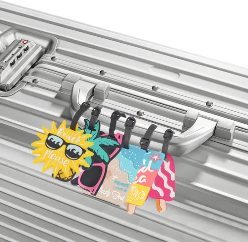 Vista 6 de OVOV Paquete de 6 lindas etiquetas de equipaje para maletas, vacaciones de verano, etiquetas personalizadas para bolsas de viaje tropicales con lazo