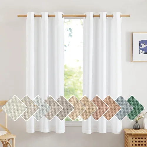 Vista 63 de NICETOWN - Cortinas de lino angora para ventana de cocina sobre el fregadero, con ojales, lino grueso angora, tratamientos cortos para ventanas