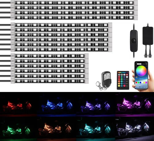 Vista 10 de SUNPIE - Kit de 8 tiras de luz LED impermeables con control remoto RF, luces de acento multicolor para motocicleta, para Harley Honda, Kawasaki