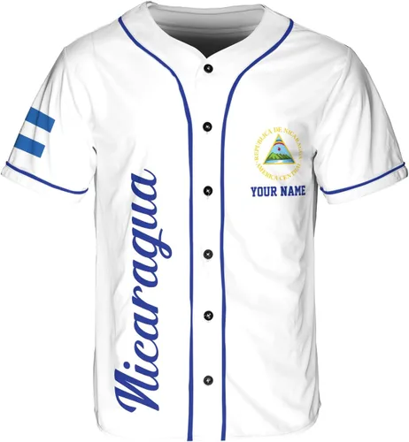 Vista 3 de Camiseta de béisbol de Nicaragua personalizada, camiseta de béisbol de Nicaragua personalizada para hombres y mujeres, camisas nicaragüenses