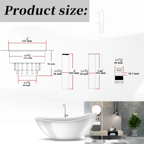 Vista 4 de ITD35 Kit de drenaje de bañera independiente compatible con bañeras independientes y bañeras estándar. Se adapta a todos los tipos de desagües
