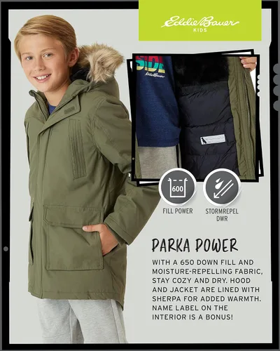 Vista 4 de Eddie Bauer Abrigo de invierno para niños, chaqueta parka impermeable con capucha de piel sintética (3-20)