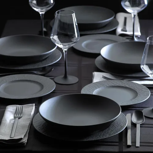 Vista 5 de Villeroy & Boch Manufacture Rock - Juego de vajilla de 12 piezas, servicio para 4, platos llanos, platos de ensalada y cuencos para pasta, porcelana