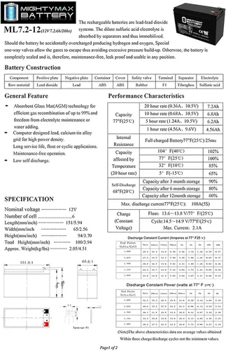 Vista 6 de Mighty Max Battery ML7-12 - Batería de repuesto duradera 6-DW-7 de 12 V 7.2 AH - Paquete de 2