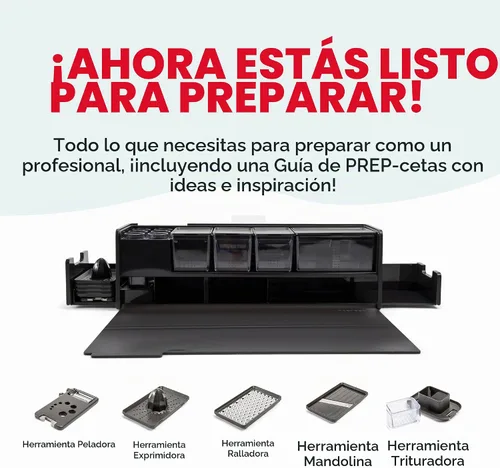 Vista 9 de Prepdeck Estación de almacenamiento y preparación de recetas Gen 2, 8 herramientas esenciales + tabla de cortar de lujo, 14 recipientes de plástico