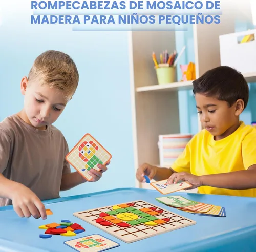 Vista 7 de Montessori Tangram Educativo, Juguetes de Rompecabezas de Formas Geométricas con 120 piezas de Bloques de Rompecabezas de Madera y 20 piezas