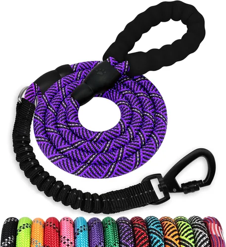 Vista 46 de Correa de perro de cuerda de 3 pies: correa resistente con gancho giratorio bloqueable, hilos reflectantes, bungee y asa acolchada - Correa