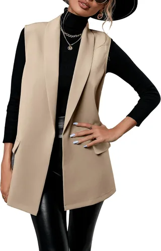 Vista 3 de SweatyRocks Chaleco sin mangas con cuello en V para mujer, a cuadros, con botones, chaleco de esmoquin