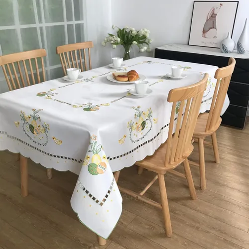 Vista 34 de Mantel bordado para decoración de encaje a prueba de polvo, sin arrugas, lavable, floral, rectangular, para cocina, comedor, vacaciones, cumpleaños