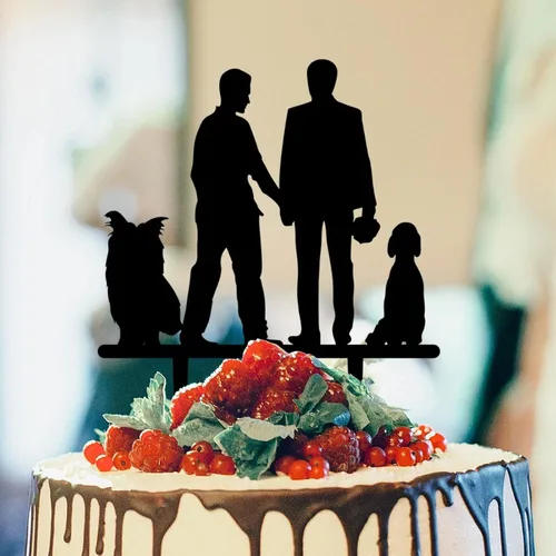 Vista 8 de Decoración rústica para tartas de boda del mismo sexo, silueta de novios, decoración para tartas de boda con Rottweiler y Basset Hound Novio y Novio